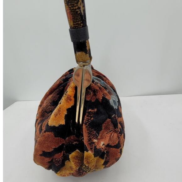 RJ Vintage 50s/60s Velvet Carpet Fabric Floral Top Handle Frame Handbag Purse - Picture 8 of 13